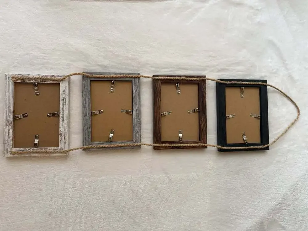 Hanging Picture Frame Set of 4 Assorted Finishes on Jute Rope